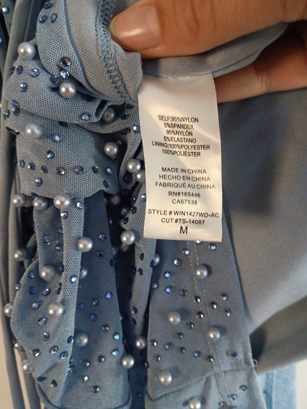Dusty Blue Pearl Rhinestone Mini Dress Cutout Party Formal Dress Homecoming - Picture 7 of 7